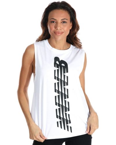 New Balance Relentless Cinched Back Graphic Tank Top - White