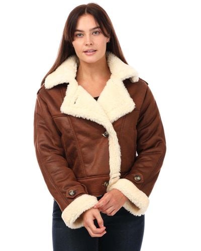 ONLY Ylva Faux Suede Aviator Jacket - Brown