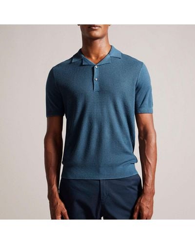 Ted Baker Adio Textured Front Polo Shirt - Blue