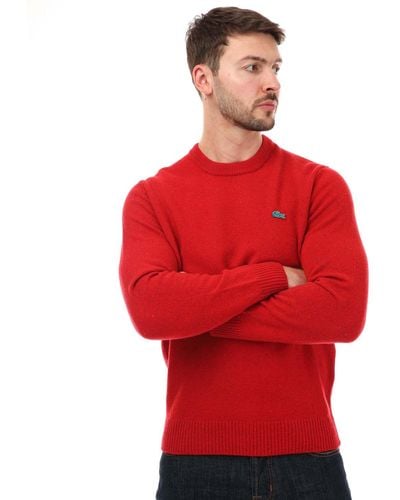 Lacoste Regular Fit Speckled Print Wool Jumper - Red