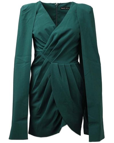 Lavish Alice Pleated Cape Mini Dress - Green