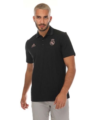 adidas Real Madrid 3 Stripes Polo Shirt - Black