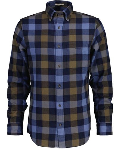 GANT Regular Fit Herringbone Flannel Checked Shirt - Blue
