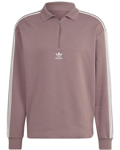 adidas Originals 3-stripes Long Sleeve Polo Jumper - Purple