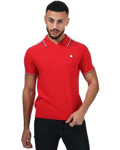 Pretty Green Shoulder Stripe Knitted Polo Shirt - Red