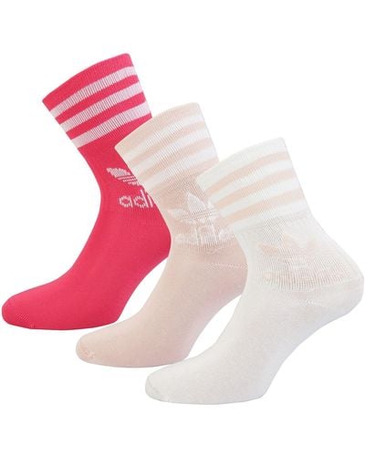 adidas Originals 3 Pack Mid Cut Crew Socks - Pink