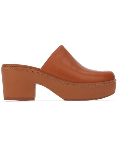 Fit Flop Pilar Leather Mule Platform Shoes - Brown