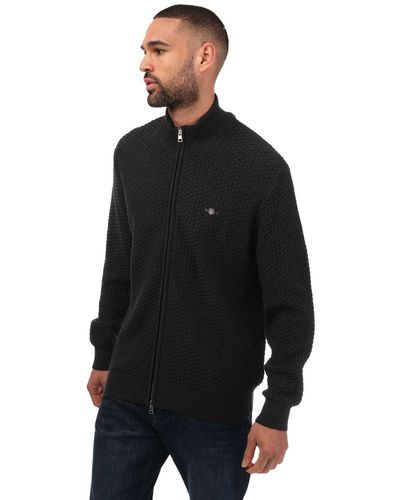 GANT Textured Cotton Zipped Cardigan - Black