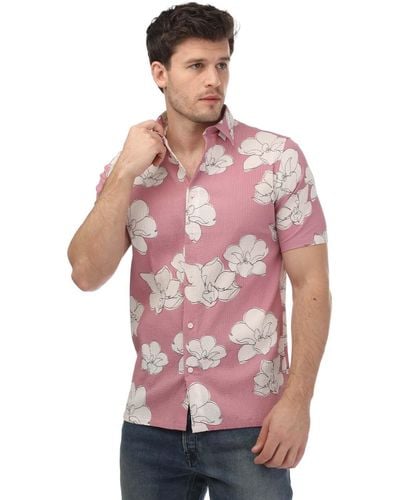 Ted Baker Coving Short Sleeve Seersucker Floral Print Shirt - Pink