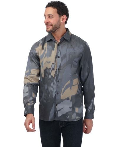 Ted Baker Mordun Long Sleeve Abstract Butterfly Print Shirt - Blue