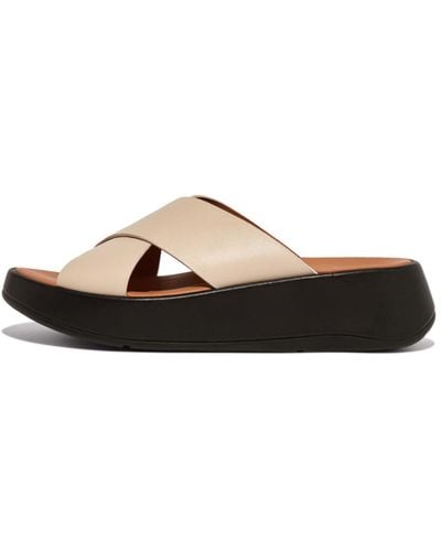 Fitflop F-mode Leather Flatform Slide Sandals - Brown