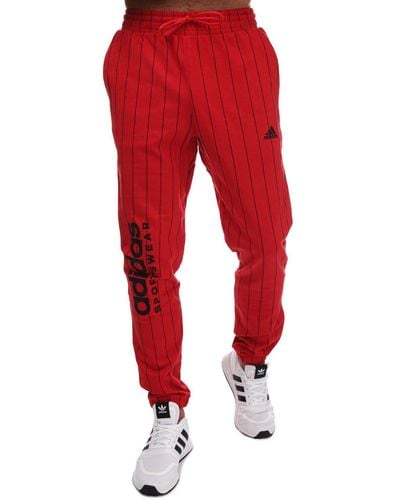 adidas Pinstripe Fleece Joggers - Red