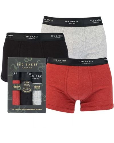 Ted Baker Three Pack Cotton Fashion Trunk - Red