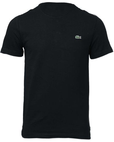 Lacoste Crew Neck Print Striped Cotton T-shirt - Black