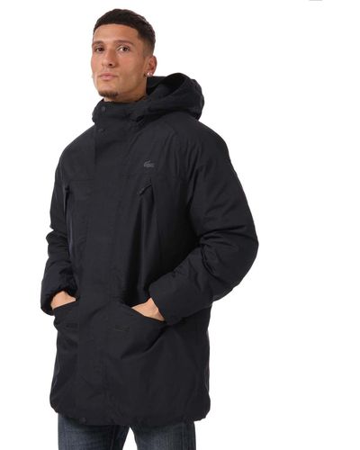 Lacoste Long Hood Water Repellent Quilted Parker - Black
