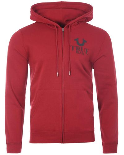 True Religion Hd Logo Zip Up Hooded Sweatshirt - Red