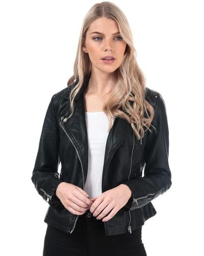 ONLY Gemma Faux Leather Biker Jacket - Black