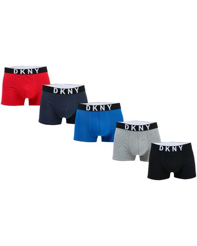 Buy DKNY Mens Walpi Five Pack Boxer Trunks Black/Grey/Red/Blue