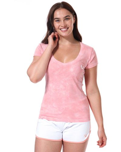 True Religion Foil Triangle Logo V-neck T-shirt - Pink