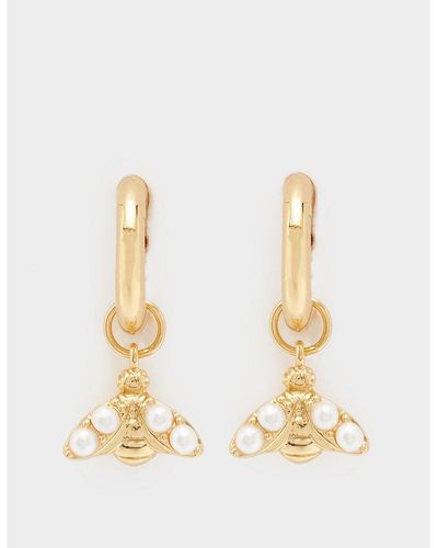 Olivia Burton Plated Pearl Bee Hoop Earrings - Metallic