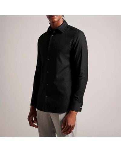 Ted Baker Lecce Long Sleeve Textured Stripe Shirt - Black