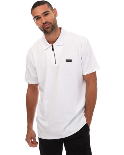 Mallet Logo Plaque Zip Polo Shirt - White