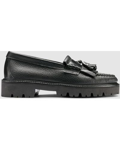 G.H. Bass & Co. Esther Kiltie Harris Tweed Super Lug Weejuns Loafer Shoes - Black