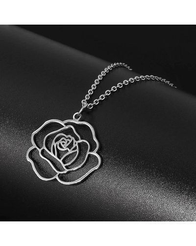 Ghoul RIP Silver Rose Pendant Chain Necklace - Black