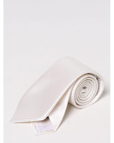 Emporio Armani Tie In Striped Silk - White