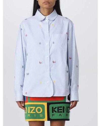 KENZO Camicia Pixel in cotone a righe - Blu