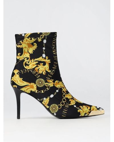 Versace Ankle Boots In Printed Fabric - Black