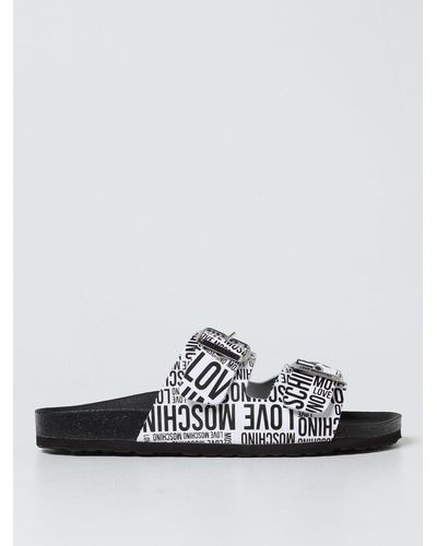 Love Moschino Leather Sandals With All Over Logo - White