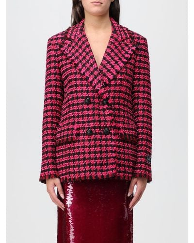 MSGM Blazer In Cotton Blend Tweed - Red
