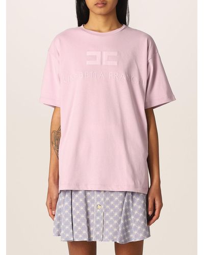 Elisabetta Franchi T-shirt With Logo Print - Pink