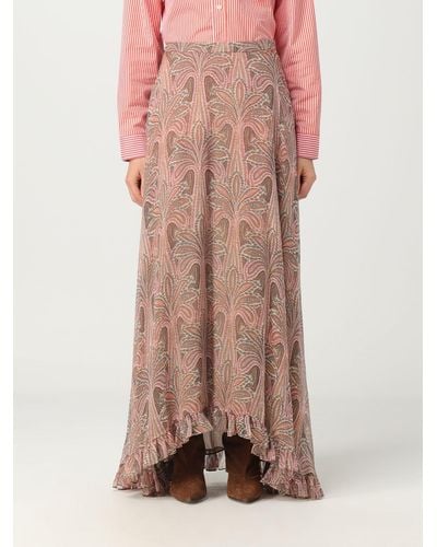 Etro Skirt In Silk Crepon With Floral Pattern - Pink