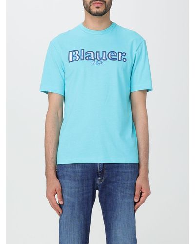 Blauer T-shirt in cotone con logo - Blu