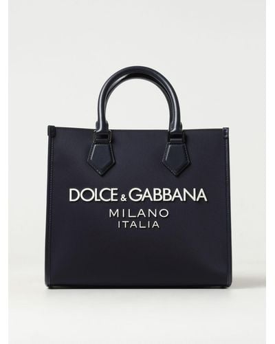 Dolce & Gabbana Borsa in nylon e pelle con logo gommato - Blu