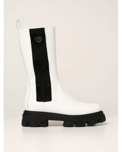 Chiara Ferragni Hearts Boots In Leather With Applied Hearts - White