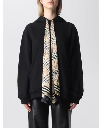 Burberry Sweatshirt In Organic Cotton With Scarf Detail - Black