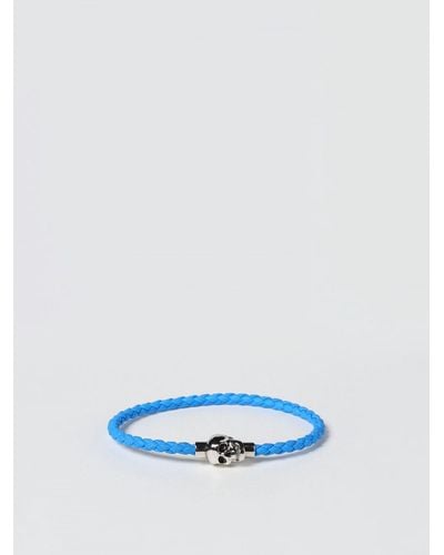Alexander McQueen Skull Bracelet In Woven Leather - Blue
