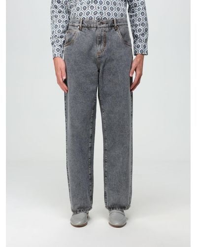 Etro Jeans In Denim With Embroidered Logo - Grey