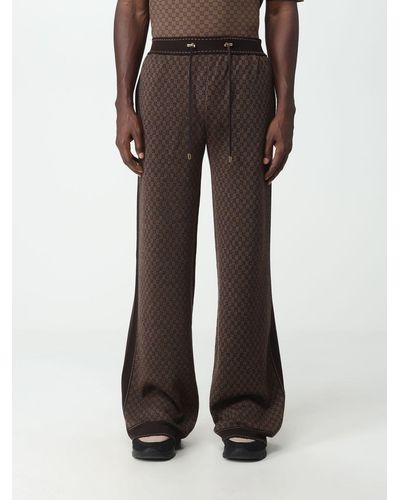 Balmain Pants In Wool With Monogram Jacquard Pattern - Brown