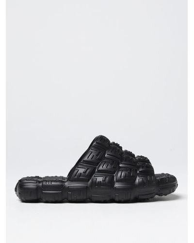 Fendi Cloud Slides In Rubber With All-over Monogram - Black