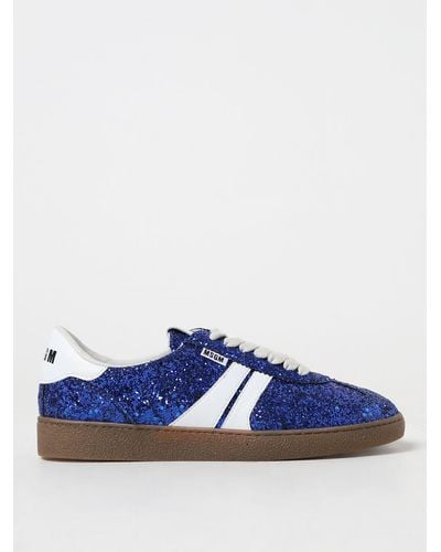MSGM Retro Trainers In Glittery Fabric And Synthetic Leather - Blue