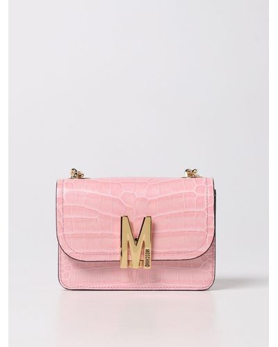Moschino Croco-print Leather Bag - Pink