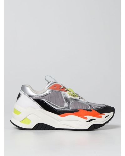 Just Cavalli P1thon Sneakers In Leather And Mesh - Gray