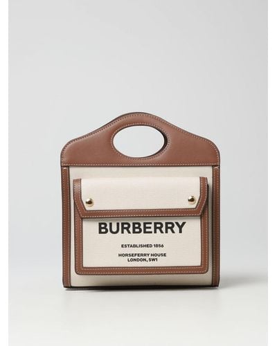 Burberry Bag In Canvas And Smooth Leather - Natural
