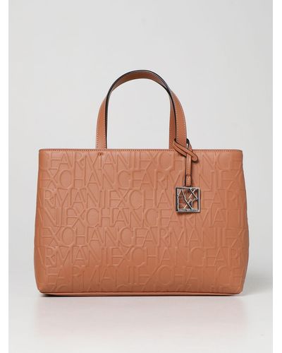Armani Exchange Tote Bag In Synthetic Leather - Brown