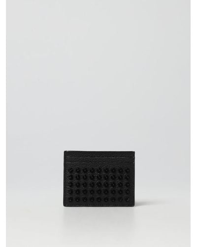 Christian Louboutin Kios Spike Credit Card Holder In Grained Leather - White