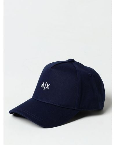 Armani Exchange Cappello in cotone con logo ricamato - Blu